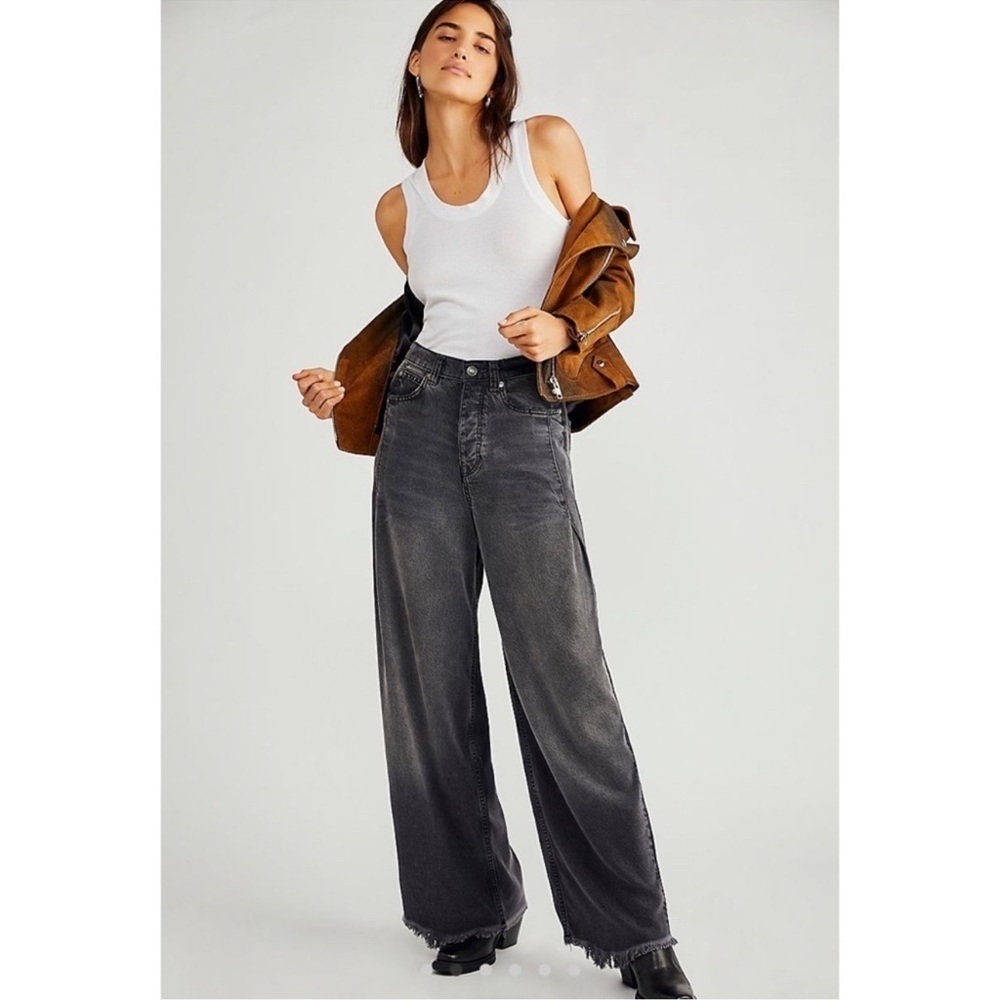 NWT Free People Old West Wide-Leg Slouchy Jeans Black 29 - Picture 13 of 14